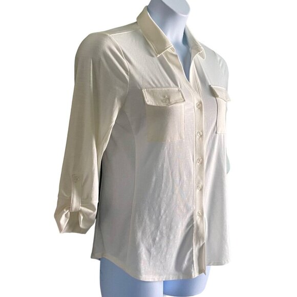 Kiss & Fly White Button-Up Shirt Roll-Tab Sleeves Women's Medium - Picture 1 of 10